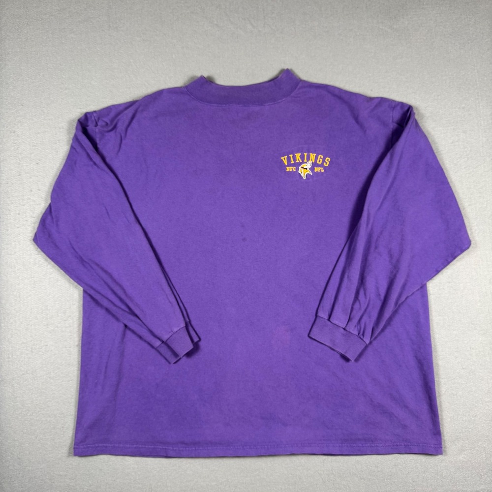 Vintage Minnesota Vikings NFL Shirt Mens 2XL Purple Long Sleeve Mock Neck Logo